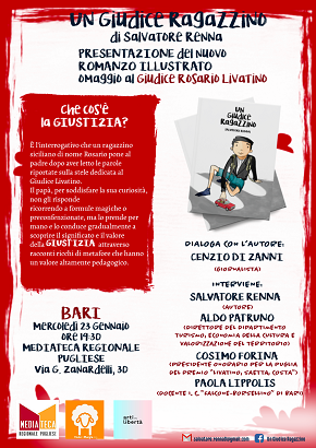 locandina presentazione romanzo'un giudice ragazzino' di salvatore renna