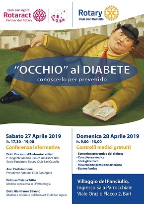 locandina service 'occhio al diabete' del rotaract e rotary