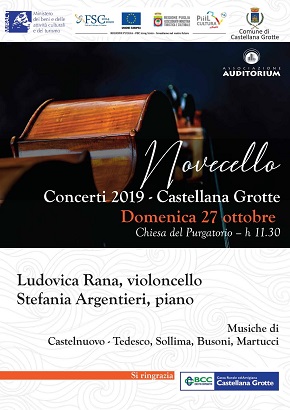 locandina stagione concertistica a castellana grotte, domenica 27 duo pianoforte ed violoncello