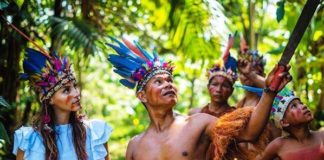 vanesa, miss pogress international 2019, con gli indigeni yagua in amazzonia
