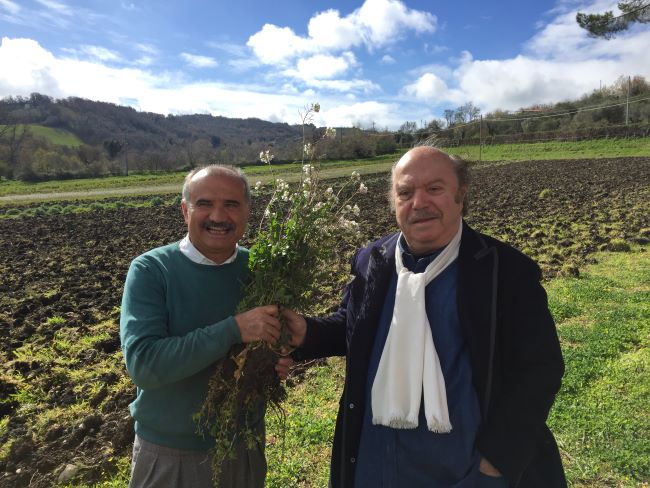 peppe zullo e lino banfi nell'orto della tenuta di villa jamele