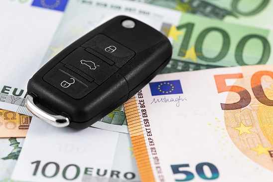 closeup euro money with car key