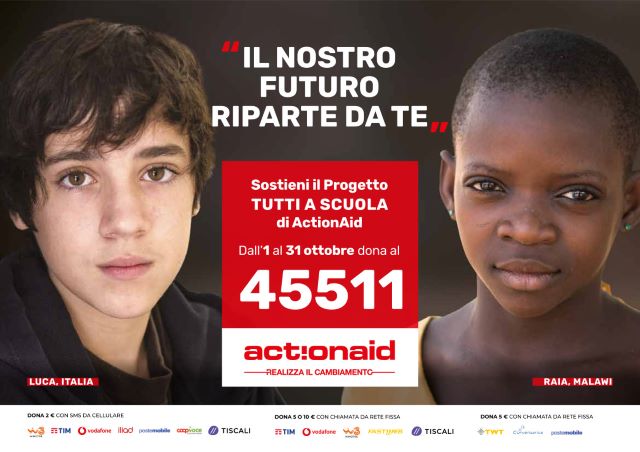 actionaid, cartello 'tutti a scuola'