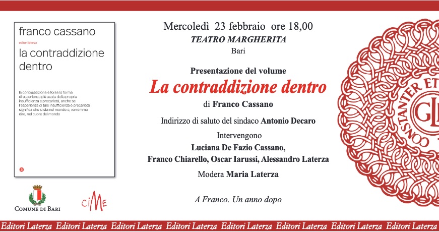 Bari, “La contraddizione dentro” di Franco Cassano: oggi la presentazione