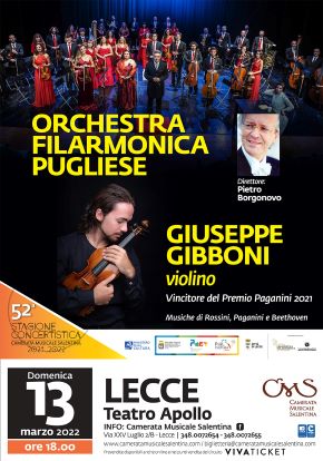 Giuseppe Gibboni, violino, e l’Orchestra Filarmonica Pugliese al Teatro Apollo di Lecce