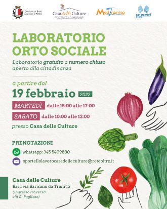 locandina laboratorio di orto sociale negli spazi all’aperto del centro polifunzionale casa delle culture