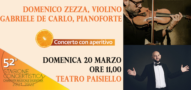 Lecce, il 20 marzo concerto di Domenico Zezza e Gabriele De Carlo