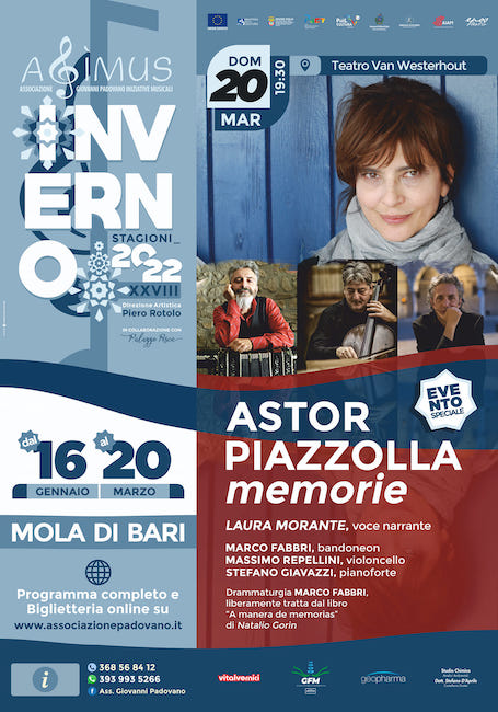 Mola di Bari, Laura Morante in “Memorie” dedicato ad Astor Piazzolla,