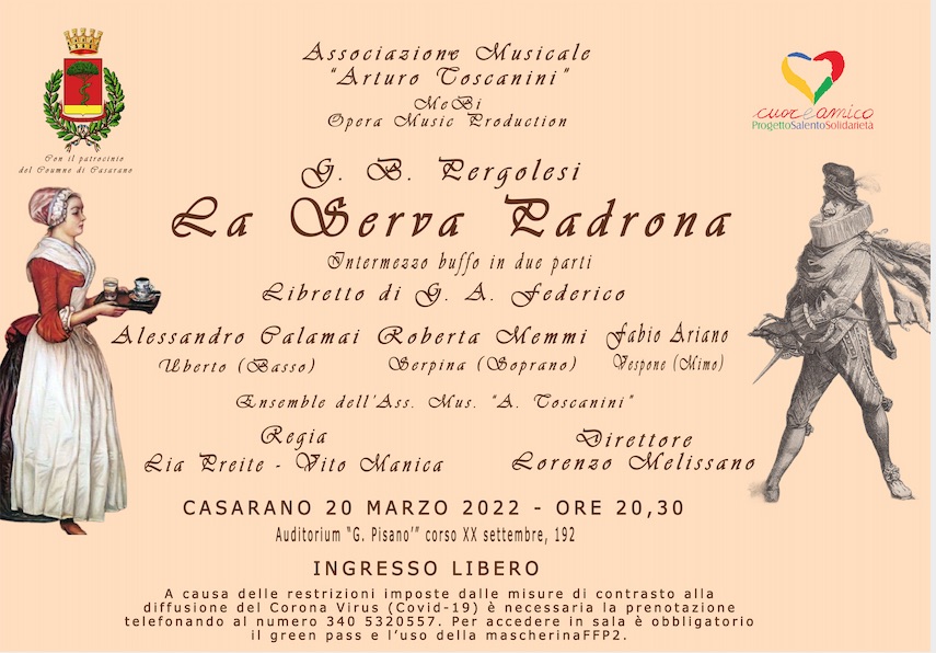 Casarano, “La Serva Padrona”: il 20 marzo va in scena il capolavoro di G. B. Pergolesi