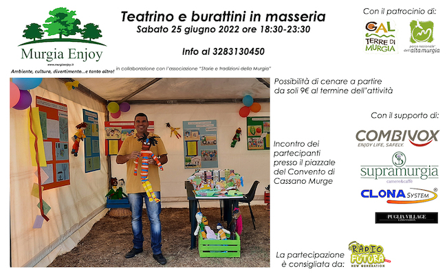 Teatrino e burattini in masseria, il 25 giugno a Cassano delle Murge
