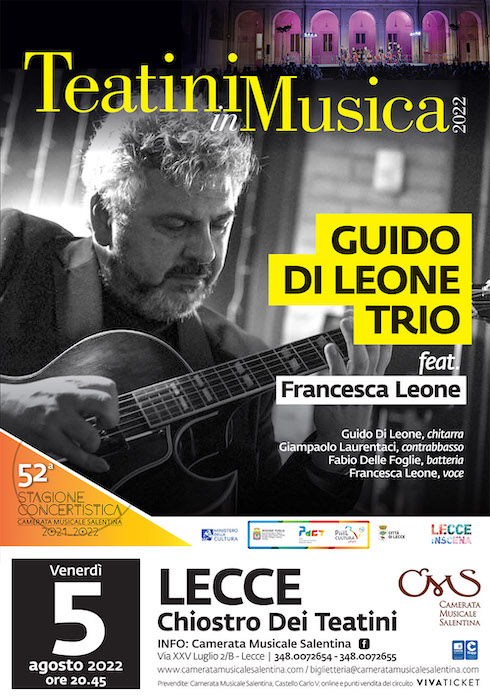 Lecce, il 5 agosto 2022 concerto di Guido Di Leone Trio
