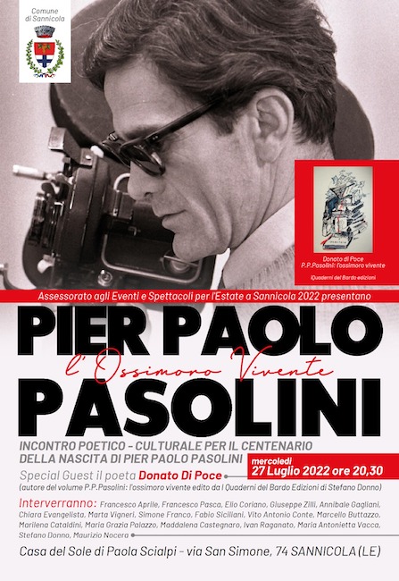 Sannicola, “P.P.Pasolini: L’ossimoro vivente”: domani l’incontro poetico-culturale