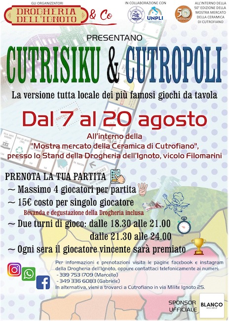 Cutrisiku e Cutropoli, dal 7 al 20 agosto si gioca a Cutrofiano
