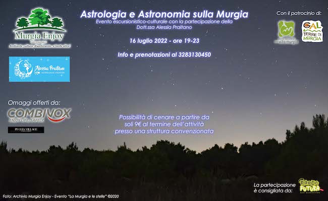 Astrologia e Astronomia sulla Murgia, il 16 luglio l’evento a Cassano delle Murge