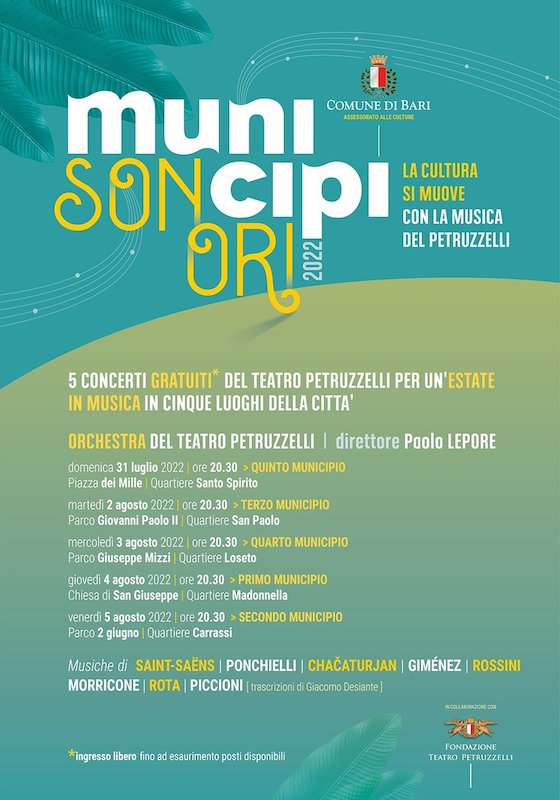 Bari, “Municipi Sonori”: cinque concerti dell’Orchestra della Fondazione Petruzzelli