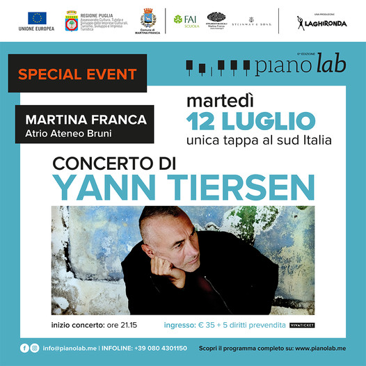 Piano Lab, domani concerto di Yann Tiersen a Martina Franca