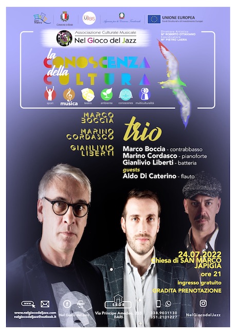 Bari, il 24 luglio concerto del Trio Boccia-Cordasco-Liberti