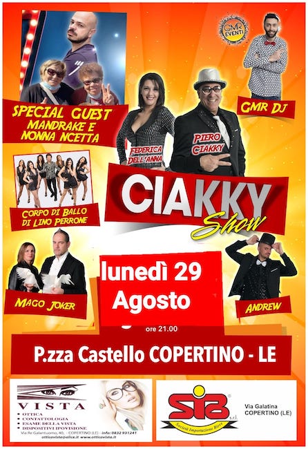 “Ciakky Show”, domani in piazza Castello a Copertino