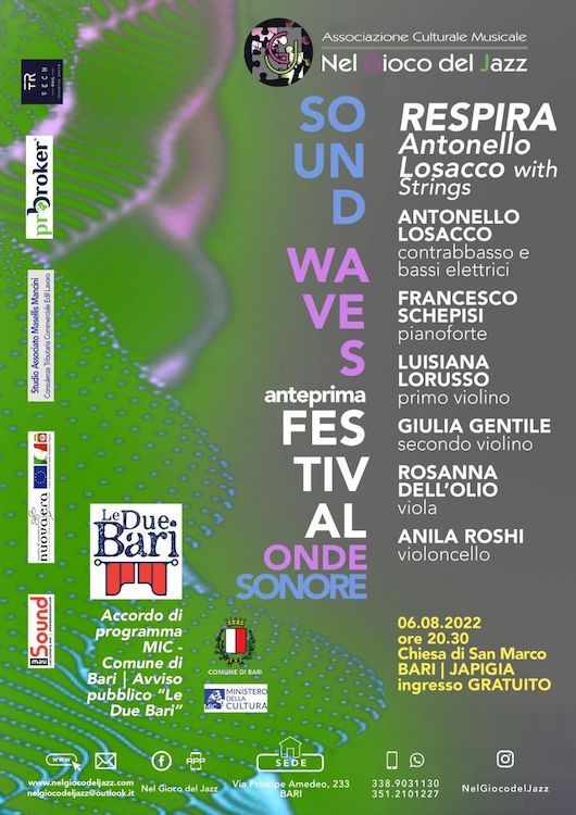 “Sound Waves Festival” onde sonore, il 6 agosto anteprima con Antonello Losacco