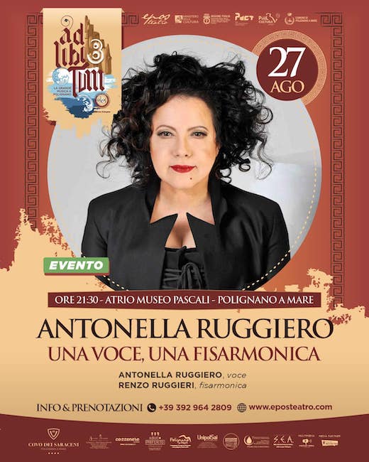 Polignano a Mare, il 27 agosto concerto di Antonella Ruggiero