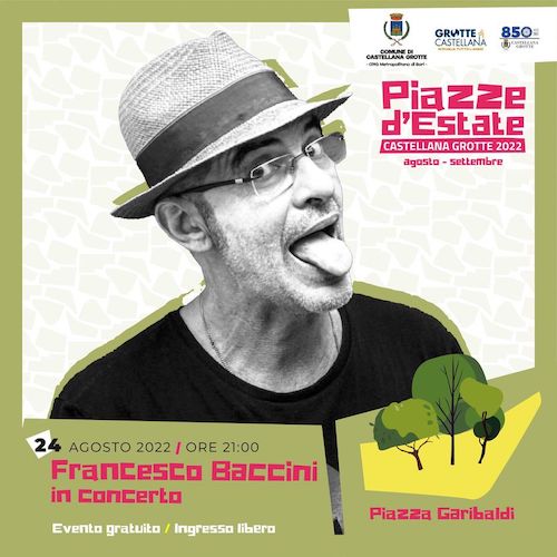 Castellana Grotte, concerto di Francesco Baccini il 24 agosto 2022