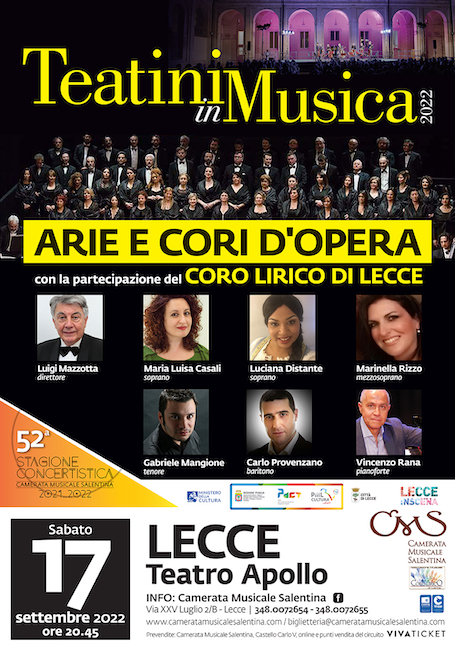 “Arie e cori d’Opera”, ultimo appuntamento di Teatini in Musica 2022