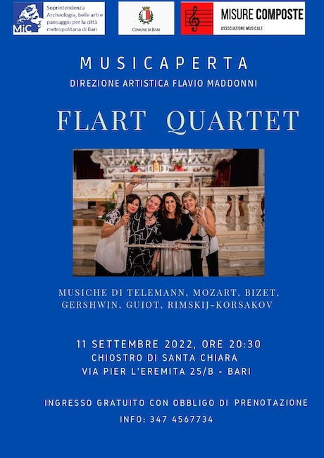 Bari, secondo appuntamento di “MusicAperta”: concerto di Flart Quartet Bari, secondo appuntamento di “MusicAperta”: concerto di Flart Quartet