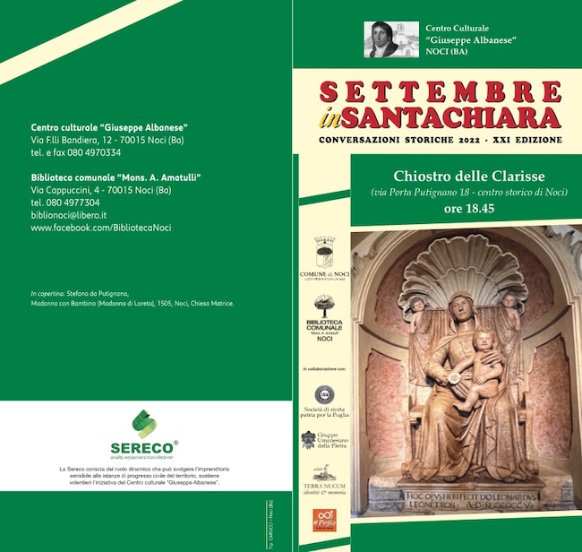 “Settembre in Santa Chiara”, ritornano le conversazioni storiche a Noci