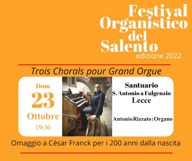 Festival Organistico del Salento, domani concerto di Antonio Rizzato