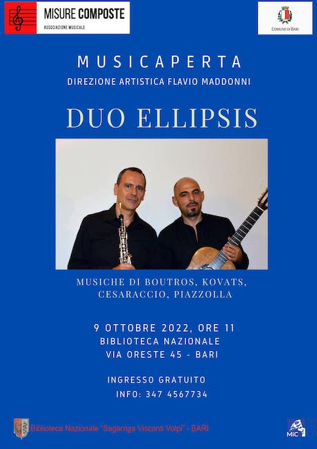 Bari, “MusicAperta”: domenica il Duo Ellipsis in concerto Bari, “MusicAperta”: domenica il Duo Ellipsis in concerto