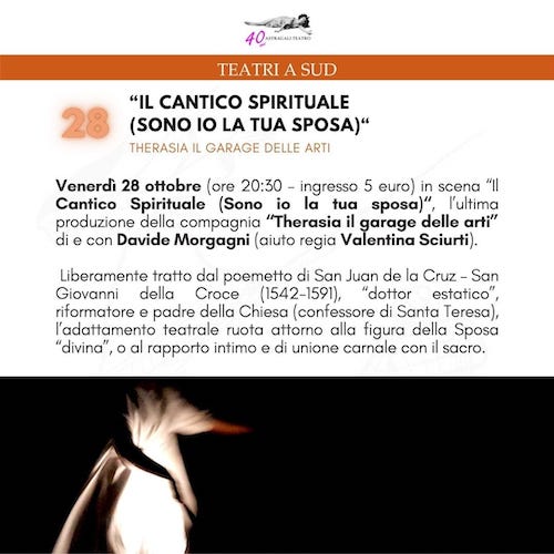 Lecce, il 28 ottobre va in scena “Il Cantico Spirituale (Sono io la tua sposa)” Lecce, il 28 ottobre va in scena “Il Cantico Spirituale (Sono io la tua sposa)”