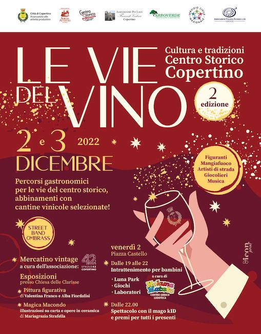 “Le vie del vino, cultura e tradizioni” il 2 e 3 dicembre a Copertino