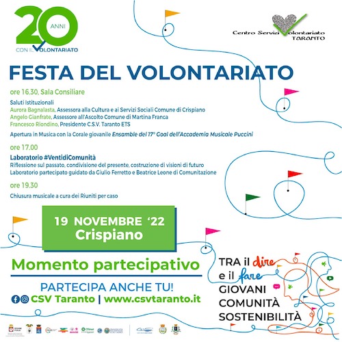 “Momenti partecipativi”, il 19 e 20 novembre a Crispiano e Martina Franca