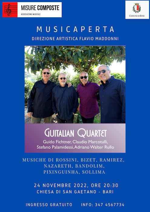 Bari, “MusicAperta”: Guitalian Quartet in concerto Bari, “MusicAperta”: Guitalian Quartet in concerto