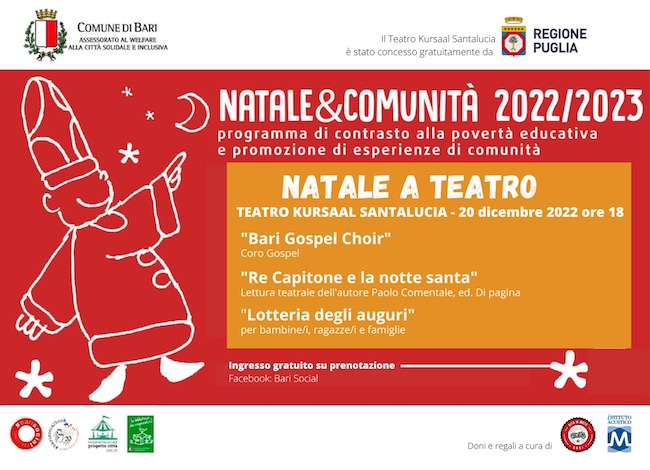 Bari, “Natale a teatro”: domani musica e giochi per i bambini