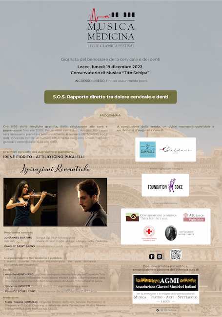 “Musica e Medicina”, il 19 dicembre a Lecce concerto di Irenè Fiorito e Igino Puglielli