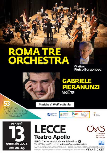 Lecce, concerto di Gabriele Pieranunzi con la Roma Tre Orchestra