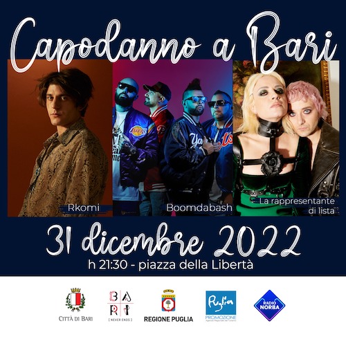 A Bari Capodanno in piazza con Rkomi, la Rappresentante di Lista e i Boomdabash A Bari Capodanno in piazza con Rkomi, la Rappresentante di Lista e i Boomdabash