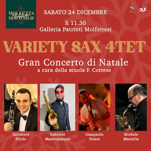 Gran concerto di Natale con il “Variety sax 4tet” oggi a Molfetta