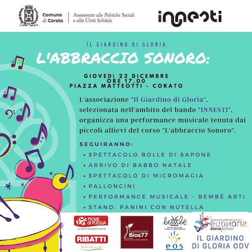 Corato, “L’abbraccio sonoro”: performance musicale di bambini e bambine Corato, “L’abbraccio sonoro”: performance musicale di bambini e bambine
