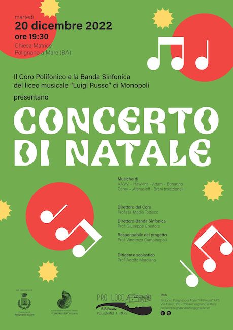 Polignano, Concerto di Natale dell’Orchestra e del Coro del Liceo “Luigi Russo” di Monopoli