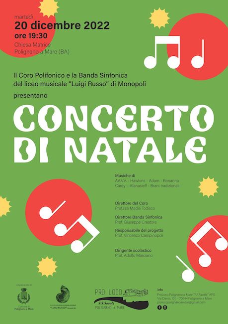 Polignano, Concerto di Natale dell’Orchestra e del Coro del Liceo “Luigi Russo” di Monopoli Polignano, Concerto di Natale dell’Orchestra e del Coro del Liceo “Luigi Russo” di Monopoli