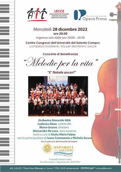 Monteroni, il 28 dicembre “Melodie per la vita – Concerto di Beneficenza”