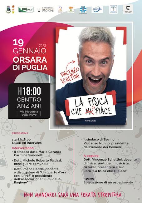 Orsara, il 19 gennaio serata-evento con Vincenzo Schettini