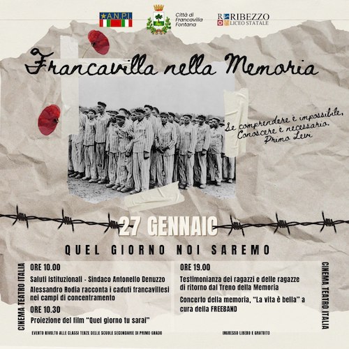 Francavilla Fontana celebra il Giorno della Memoria: ecco le iniziative Francavilla Fontana celebra il Giorno della Memoria: ecco le iniziative