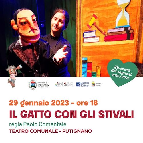 Putignano, domani al Teatro Comunale va in scena “Il Gatto con gli Stivali” Putignano, domani al Teatro Comunale va in scena “Il Gatto con gli Stivali”