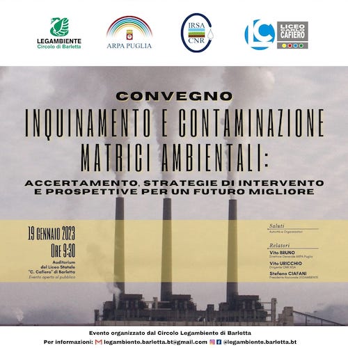 “Inquinamento e contaminazione matrici ambientali”, se ne parla a Barletta “Inquinamento e contaminazione matrici ambientali”, se ne parla a Barletta