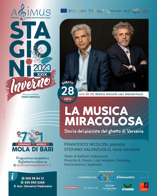 Giorno della Memoria, “La musica miracolosa”: il concerto-spettacolo a Mola di Bari Giorno della Memoria, “La musica miracolosa”: il concerto-spettacolo a Mola di Bari