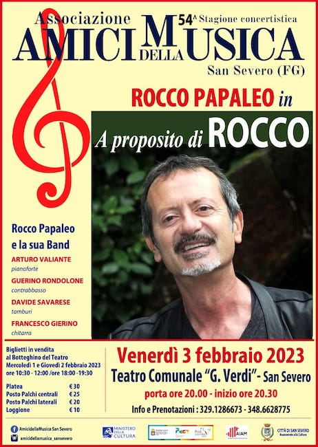 San Severo, “A proposito di Rocco” di Rocco Papaleo e la sua Band