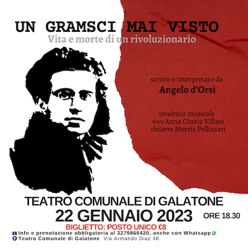 Galatone, domani al Teatro comunale “Un Gramsci mai visto”